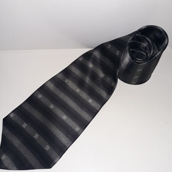 Claiborne Black, Gray Striped Silk Tie 58 inches Made in USA - Picture 1 of 8